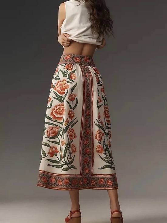 FARM Rio Dresses & Skirts - FARM Rio Cream Maxi Skirt with Coral Floral Print